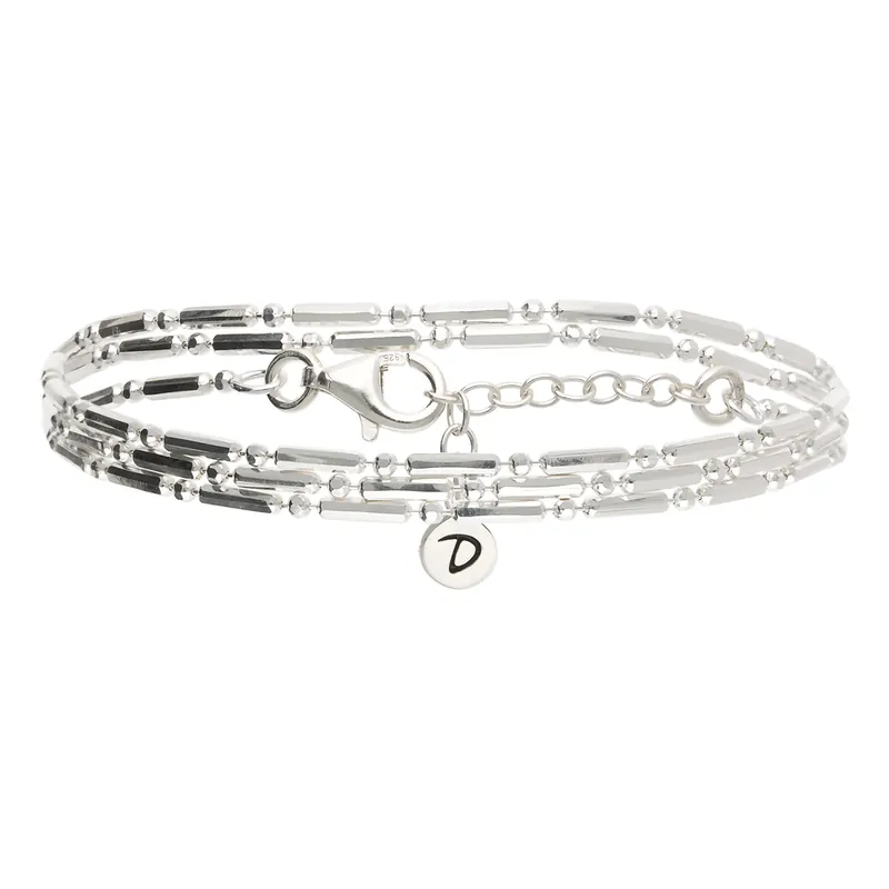 Solde Bracelet Trois Tours Chaîne Fine Barre et Boule En Argent 925