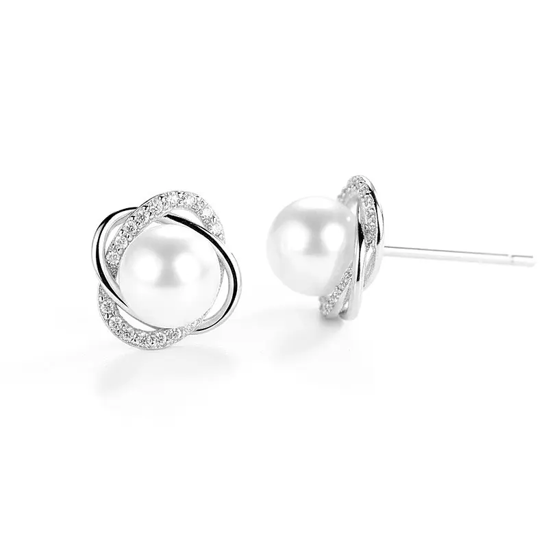 Boucles d'oreilles argent 925 avec perle et zirconiums Jennifer Nouvelle Collection