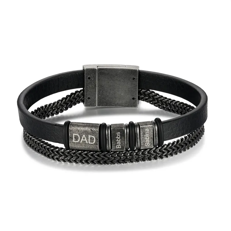 Achetez Aujourd’hui Bracelet Vintage Cuir tressé 2 Prénoms Personnalisés avec Texte pour Homme