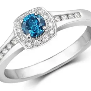 Satisfait Ou Remboursé Bague Azzura diamant bleu et halo en or blanc 14k pour femme