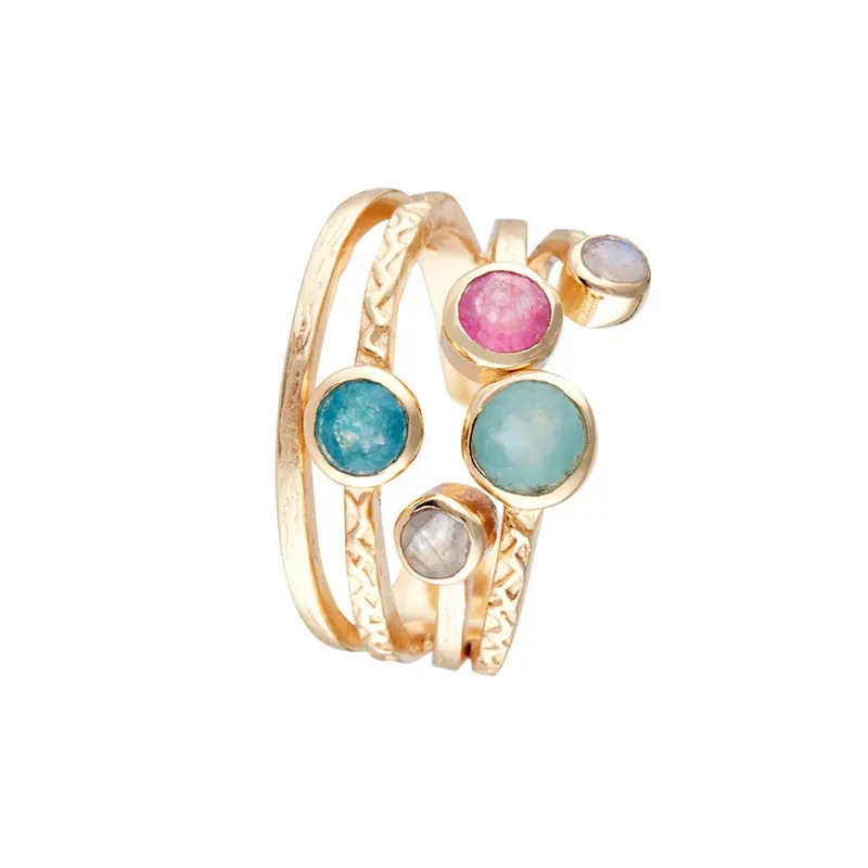 Promotion Saisonnière Bague Ajustable Florus Aqua Calci verte et Jade Laiton doré