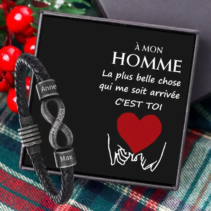 Fait Main À Mon Homme - Bracelet Infini 2 Prénoms Personnalisés avec Texte Bracelet Homme | Jessemade