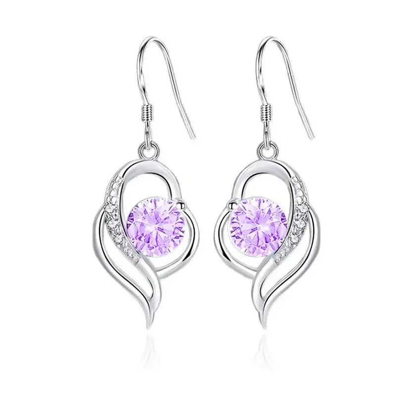 Expédié Aujourd’hui Boucles d'oreilles argent 925 cœur zirconiums sertis oxyde mauve Iris