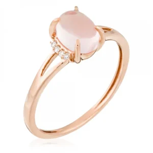 Acheter Direct Bague Or Rose 375/1000 "Cinderella" Diamant 0,032/8 Quartz Rutile 1,07/1