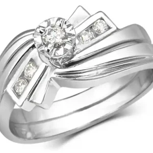 Set d'alliances Éblouie à diamants avec serti illusion en or blanc 14k pour femme Prix Cassé