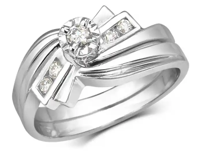 Set d'alliances Éblouie à diamants avec serti illusion en or blanc 14k pour femme Prix Cassé