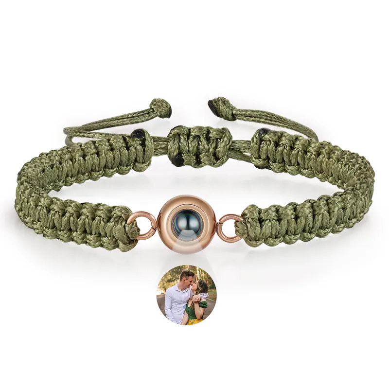 Top Qualité Bracelet en corde tressée avec Photo Personnalisée Bracelet Photo Projection Vert|Jessemade