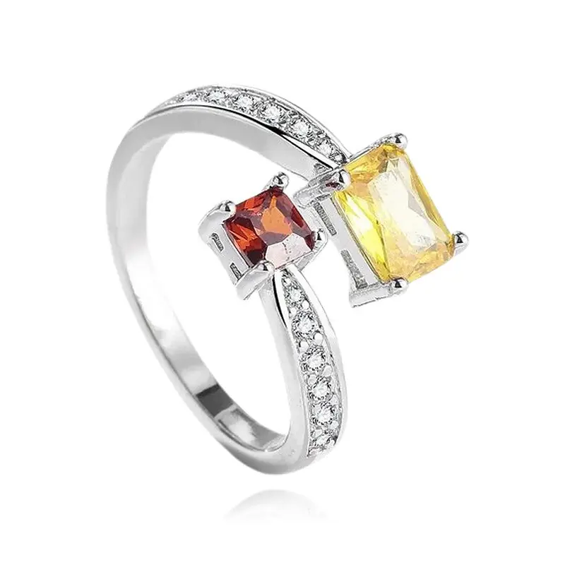 Livraison Gratuite Bague argent 925 oxydes jaune et orangé ornée de zirconiums Arya