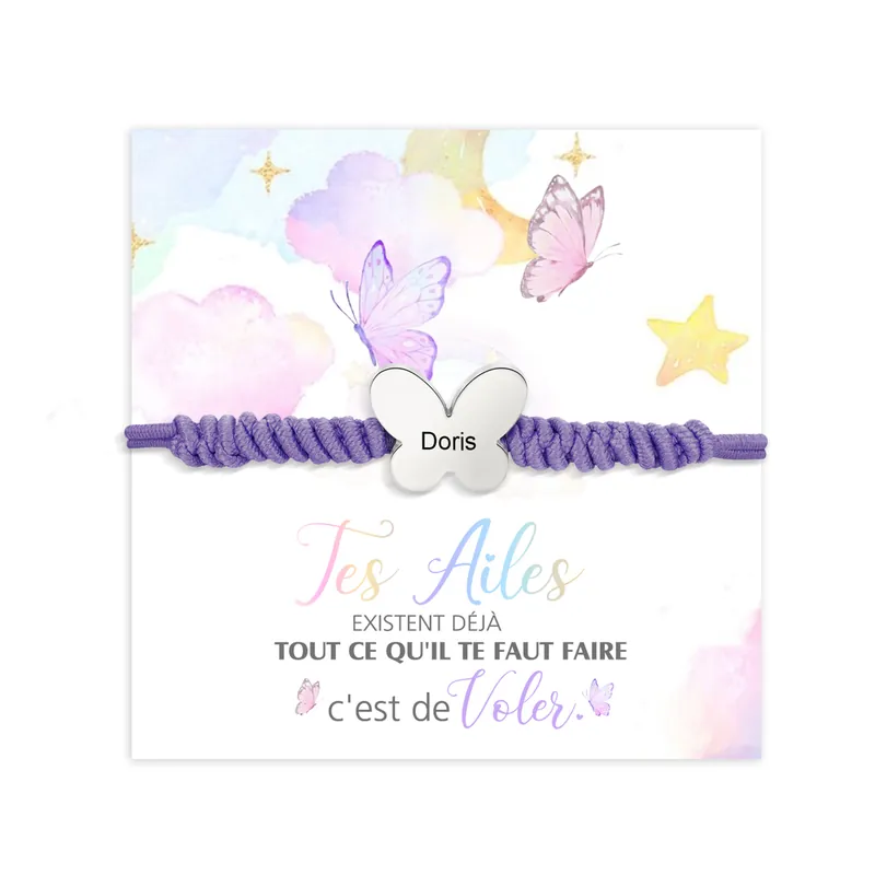 Seulement Aujourd’hui Bracelet Papillon Prénom Personnalisé Corde élastiques - Cadeau Rentrée Scolaire