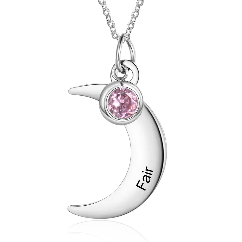 Acheter Direct Collier lune 1 Prénom Personnalisé avec 1 Pierre de Naissance