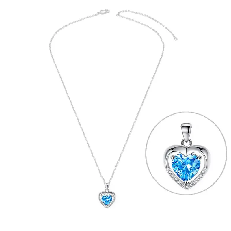 Collier argent 925 Cœur zirconiums sertis oxyde bleu Prix Bas