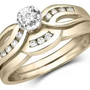 Set d'alliances Mara à diamants serti illusion en or jaune 14k pour femme Usine Directe
