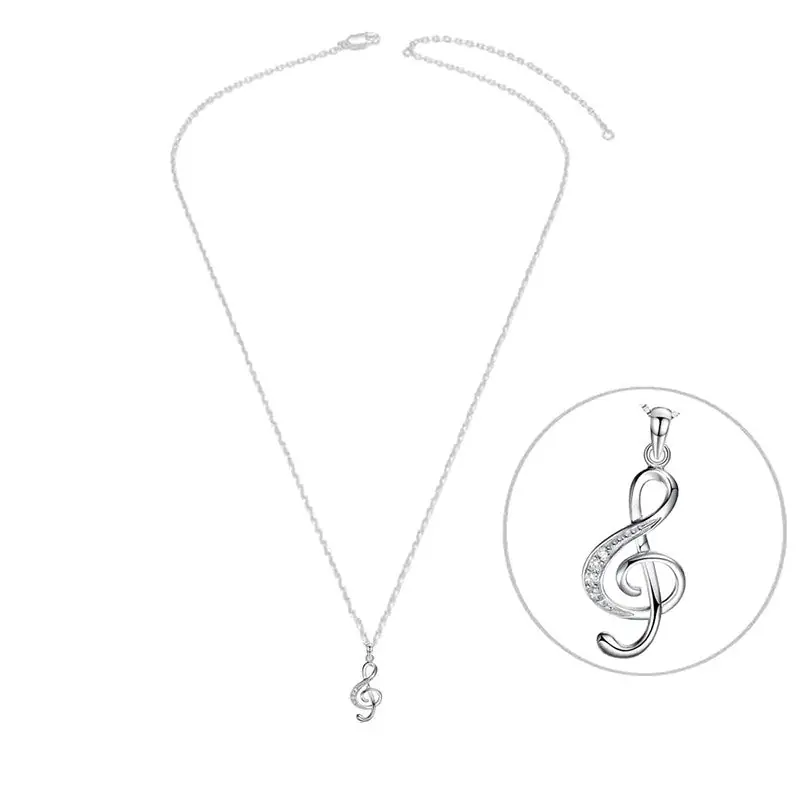 Collier argent 925 clé de sol zirconiums sertis Satisfait Ou Remboursé