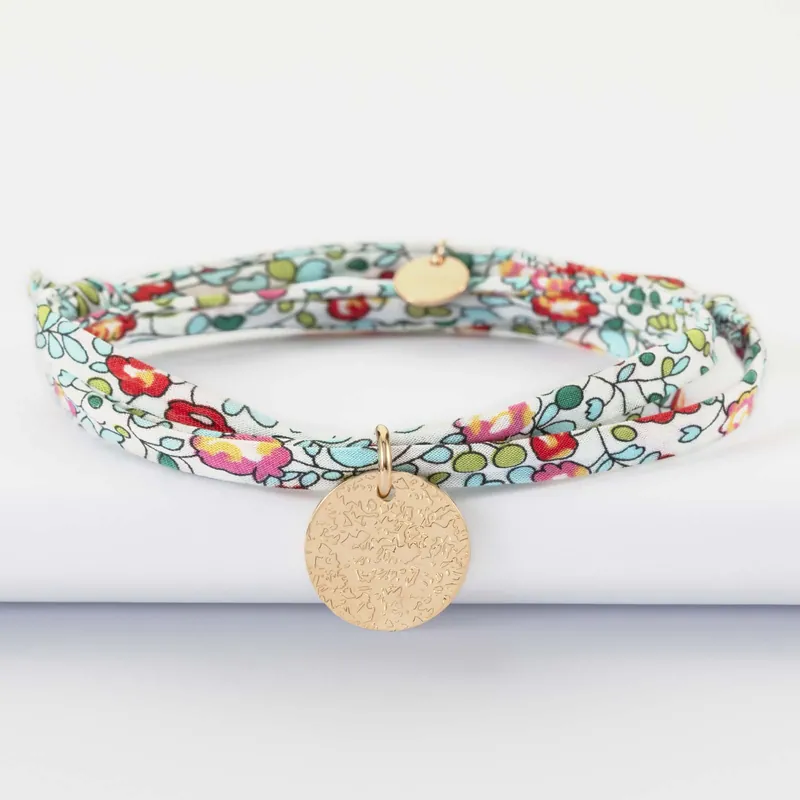 Achat Immédiat Bracelet 3 tours Liberty personnalisé médaille martelée gravée plaqué or 15 mm