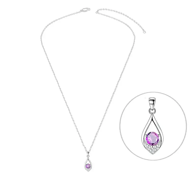 Collier argent 925 goutte zirconiums sertis oxyde rose Édition Limitée