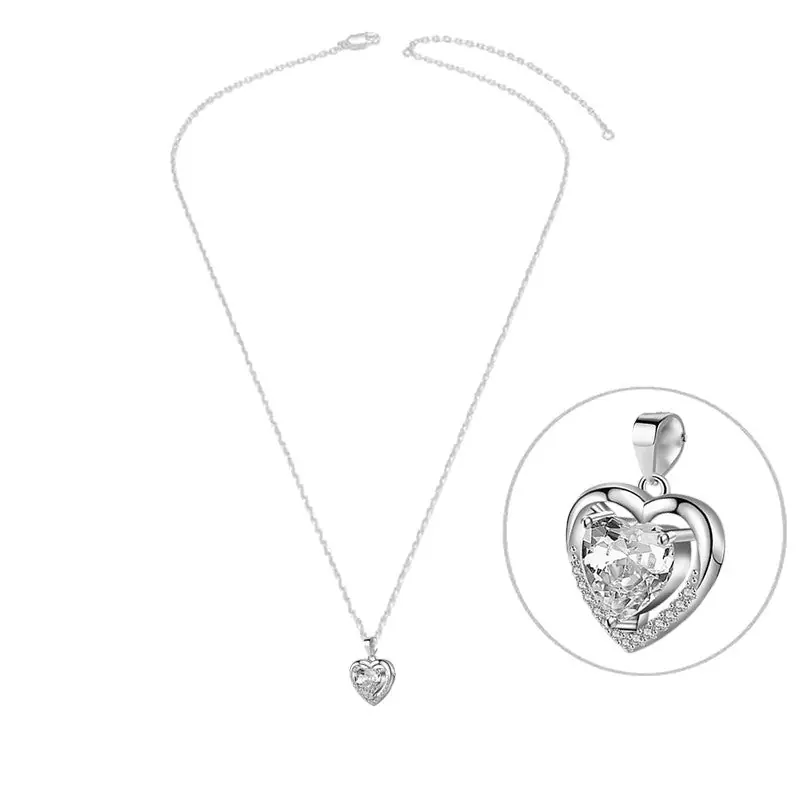 Collier argent 925 cœur zirconiums sertis oxyde blanc Vente Directe