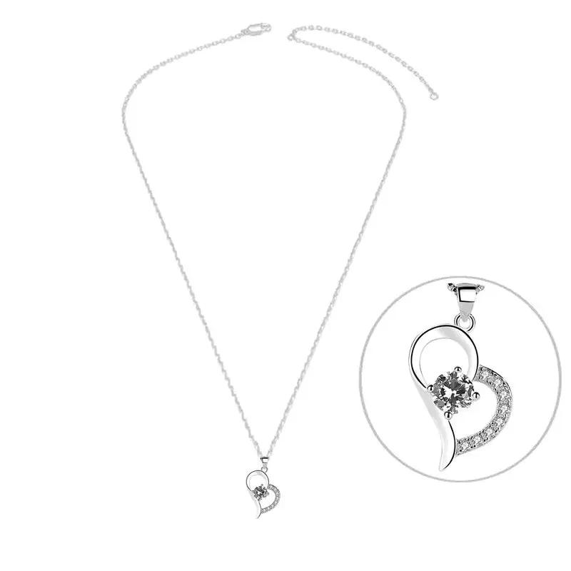 Collier argent 925 cœur zirconiums sertis oxyde blanc Expédié Aujourd’hui