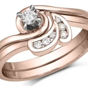 Set d'alliances Kalmie diamant solitaire .07ct et pétales de diamants en or rose 14k Top Vente