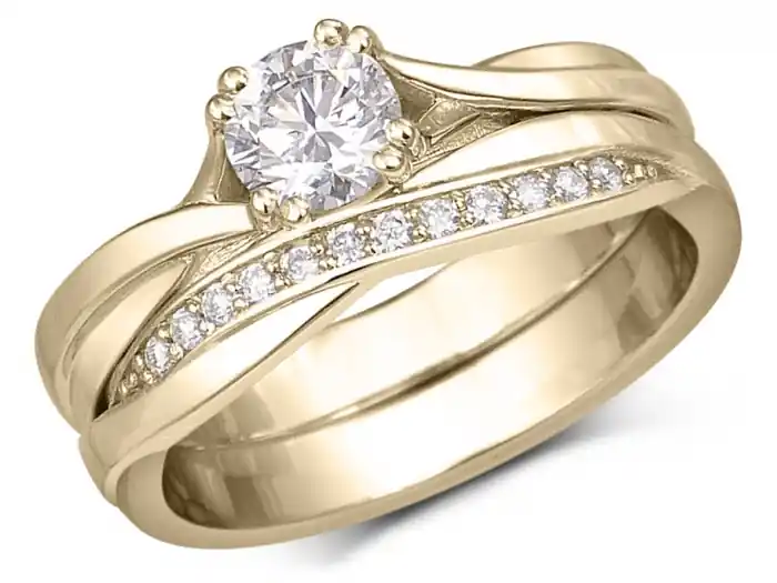 Achat Immédiat Set d'alliances Anmari solitaire torsadé et joncs à diamants en or jaune 14k pour femme
