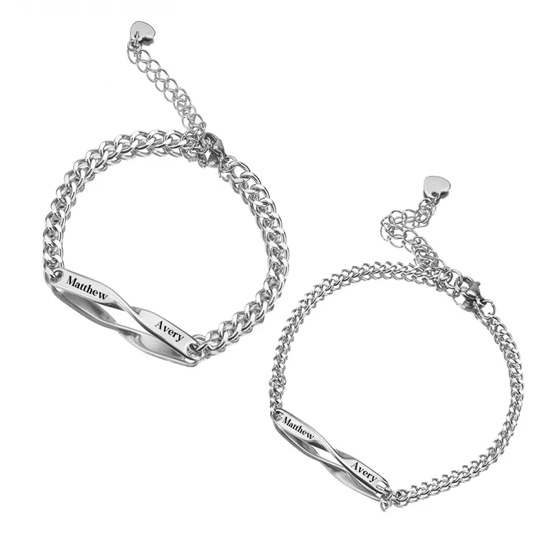 Bracelet Couple Gourmette 2 Prénoms Personnalisés pour Couple Prix Choc