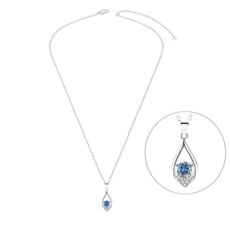 Acheter Direct Collier argent 925 goutte zirconiums sertis et oxyde bleu