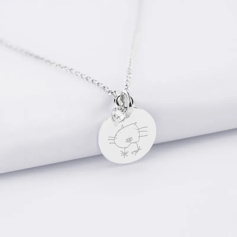 Réduction Collier mini coeur scintillant personnalisé médaille gravée argent 15 mm