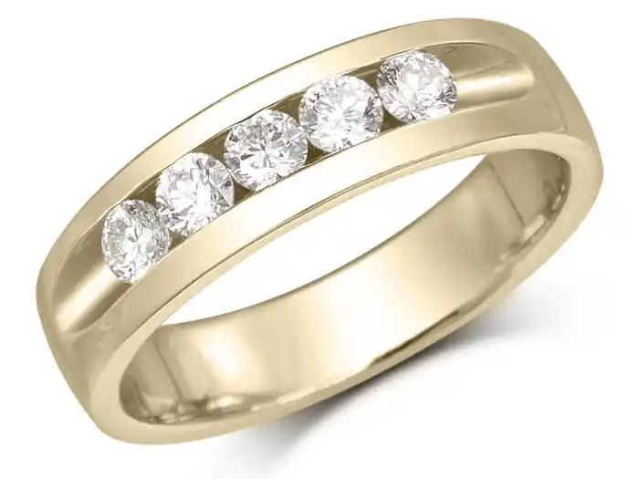 Soldes Jonc Matteo semi-éternité à diamants sertis rail en or jaune 10k pour homme