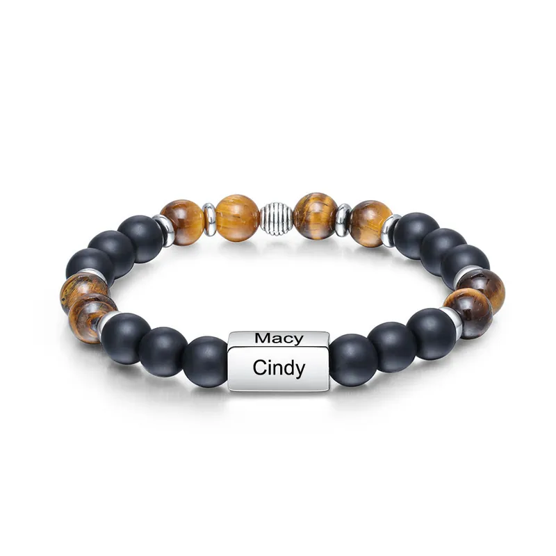 Bracelet 4 Prénom Personnalisé Perles noires Bracelet Homme Populaire