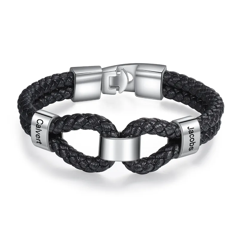 Bracelet Cuir tressé 2 Prénom Personnalisé Homme Vente Flash