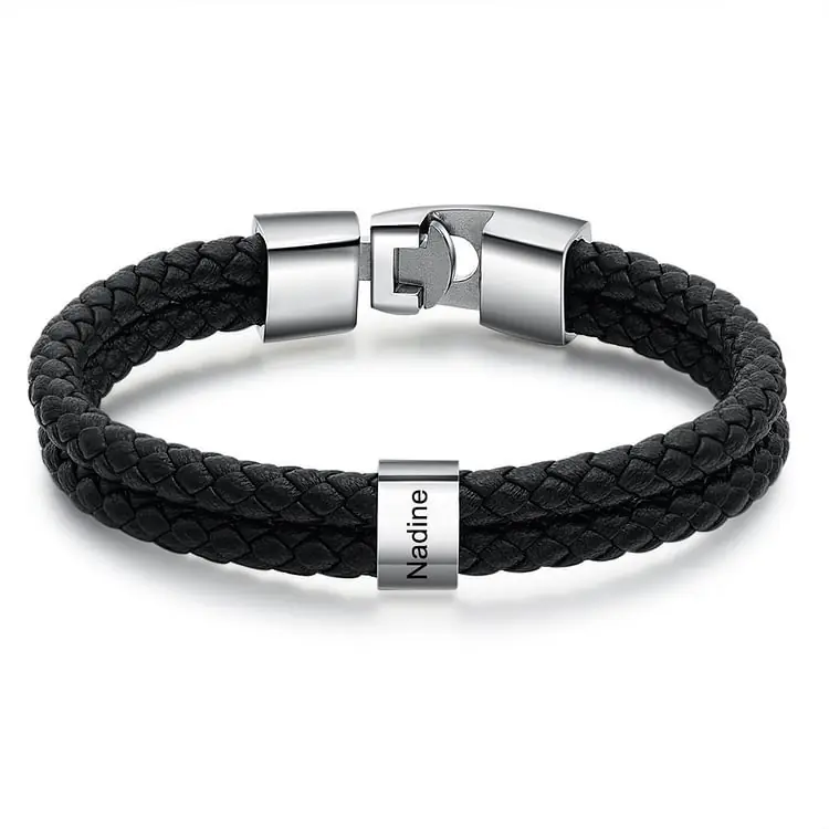 Livraison Gratuite À mon Papa - 1-8 Noms Bracelet Cuir tressé Personnalisé Bracelet Homme | Jessemade