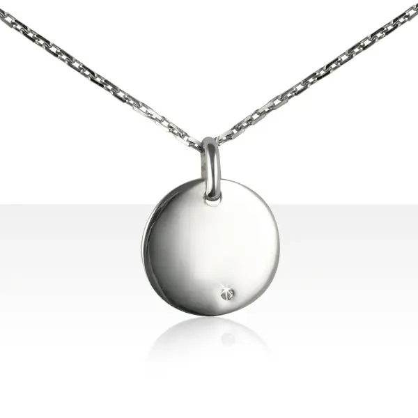 Collier Argent Diamant PLAQUE RONDE | BIJOUX ARGENT MASSIF | FEMME | TENDANCE | MADILAR Nouvel Arrivage
