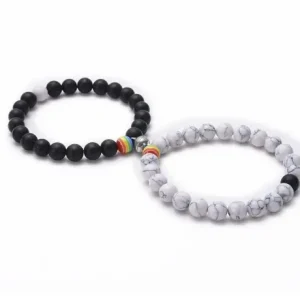 Prix Cassé 2PCS Bracelets Couple Magnétique Perle arc-en-ciel