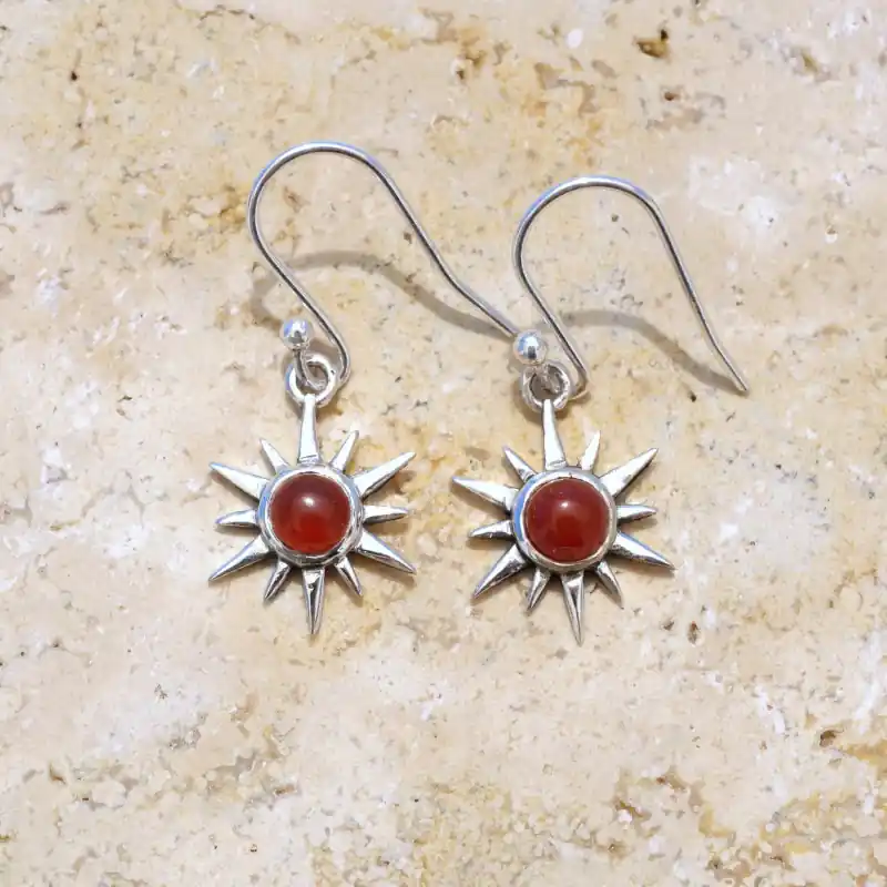 Acheter En Ligne Petites boucles d'oreilles Soleil argent pierre Cornaline
