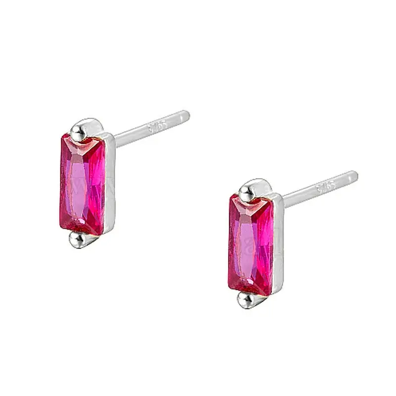 Prix Réduit Boucles d'oreilles argent 925 rectangle diamant CZ fushia