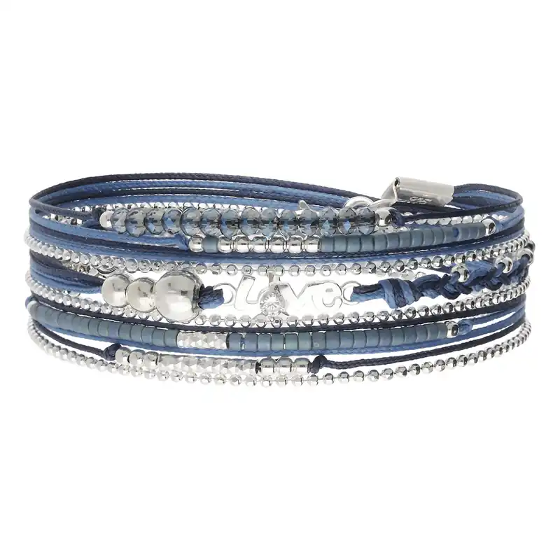Remise Bracelet 3 Tours Argent 925 Bleu Love Orné D' Un Zirconium