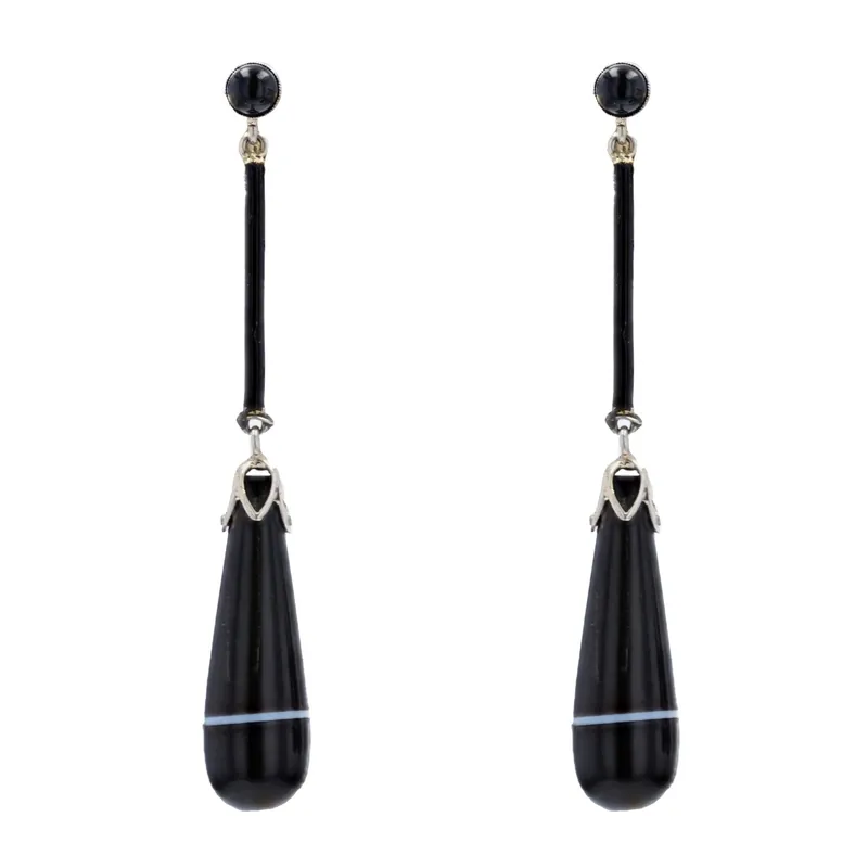 Vente Flash Pendants d'oreilles agates rubannées onyx émail et or