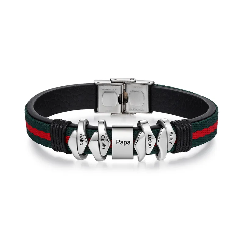 Bracelet Homme 4 Prénoms Personnalisé avec Texte Premium