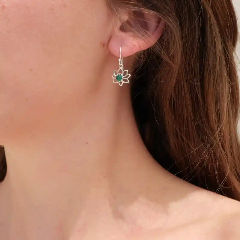 Remise Petites boucles d'oreilles Lotus argent pierre Agate verte