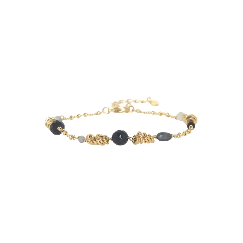 Usine Directe Bracelet ajustable multi anneaux noir - Tendance Perles - Celinda
