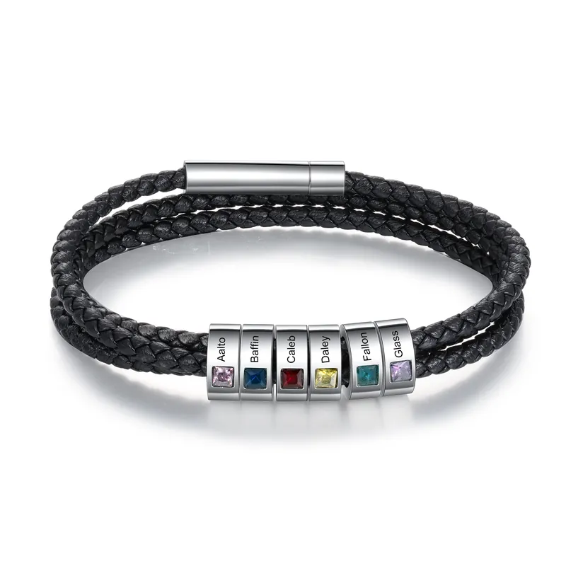 Gros Lot Bracelet 6 Prénom Personnalisé Avec 6 pierre de naissance Bracelet Homme