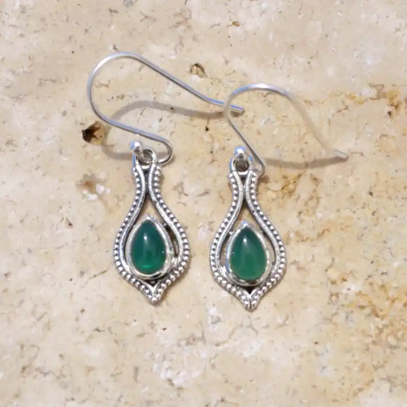 Acheter En Ligne Petites boucles d'oreilles fines argent pierre Agate verte