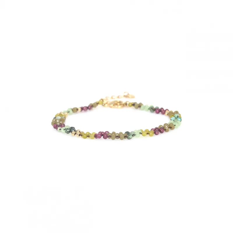 Prix Réduit Bracelet mini perles macramé vert olive & grenat - Tendance Perles - Tess
