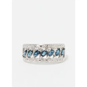 Produit De Marque Bague Or Blanc 375/1000 Saphir Diagonal Diamant 0,07/14 Saphir 0,84/7