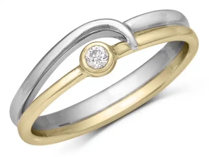 Édition Limitée Bague Manua solitaire à diamant original en or 10k 2 tons jaune et blanc pour femme