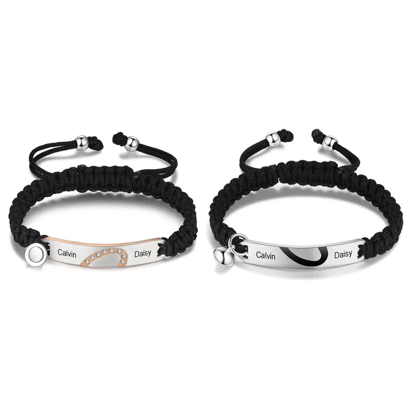 2PCS Bracelets Magnétique Cœur 2 Prénoms Personnalisées pour Couple Vente Directe