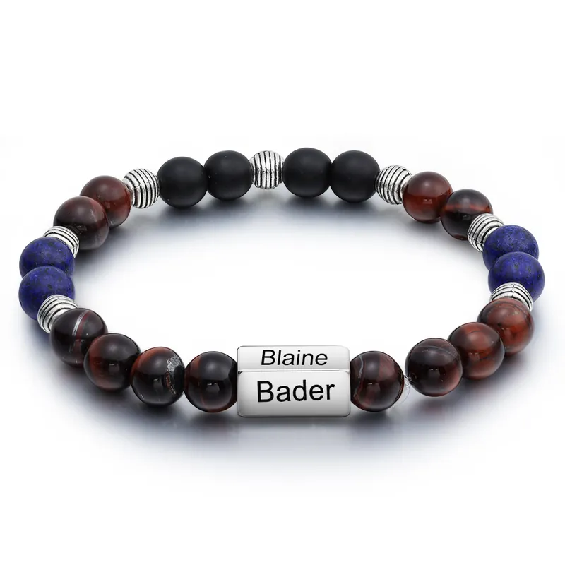 Bracelet 4 Prénom Personnalisé Perles noires Bracelet Homme Offre Du Jour