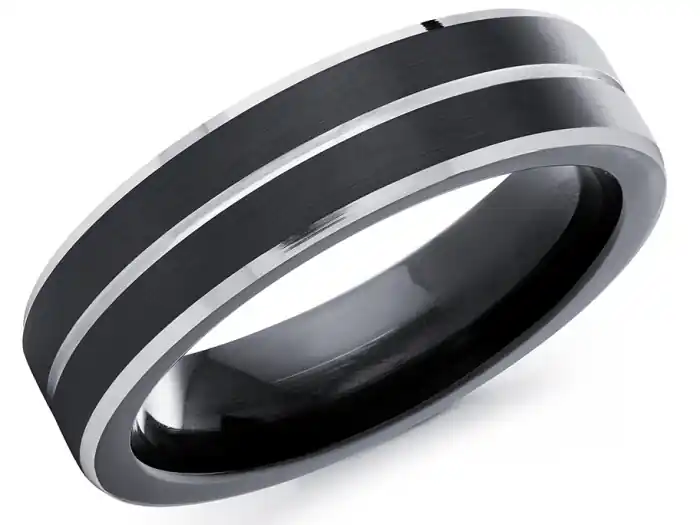 Marque Jonc Piotr 6mm en métal alternatif cobalt noir et blanc ligné pour homme