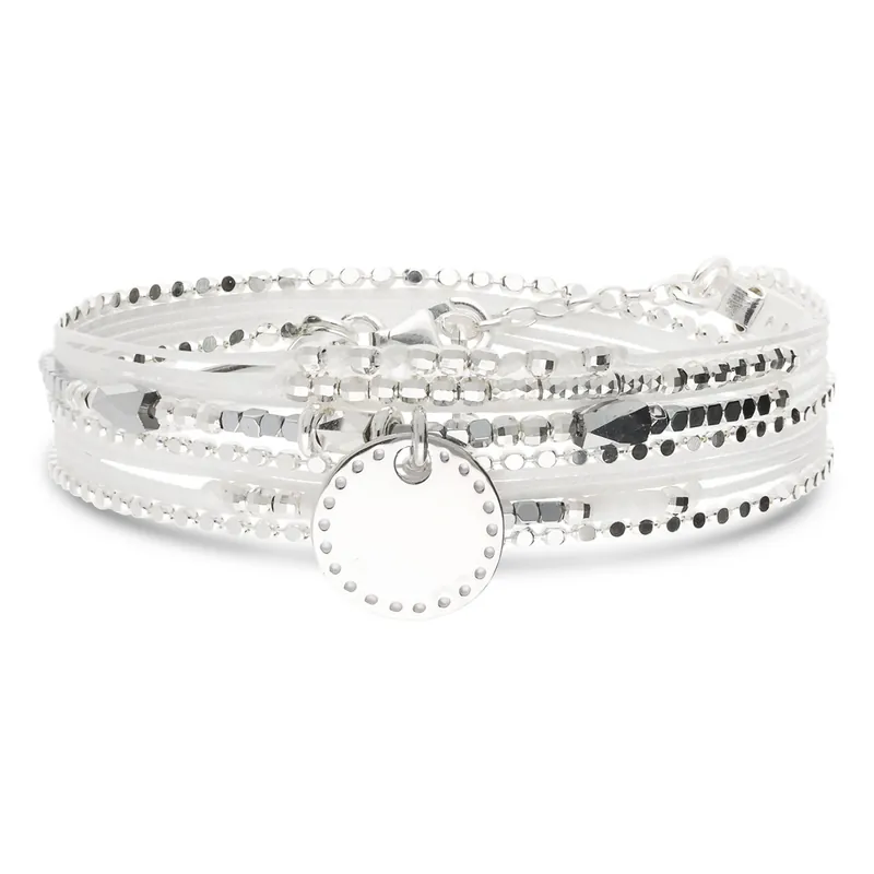 Prix Promo Bracelet 2 Tours Argent 925 Blanc Pastille Rock Personnalisable