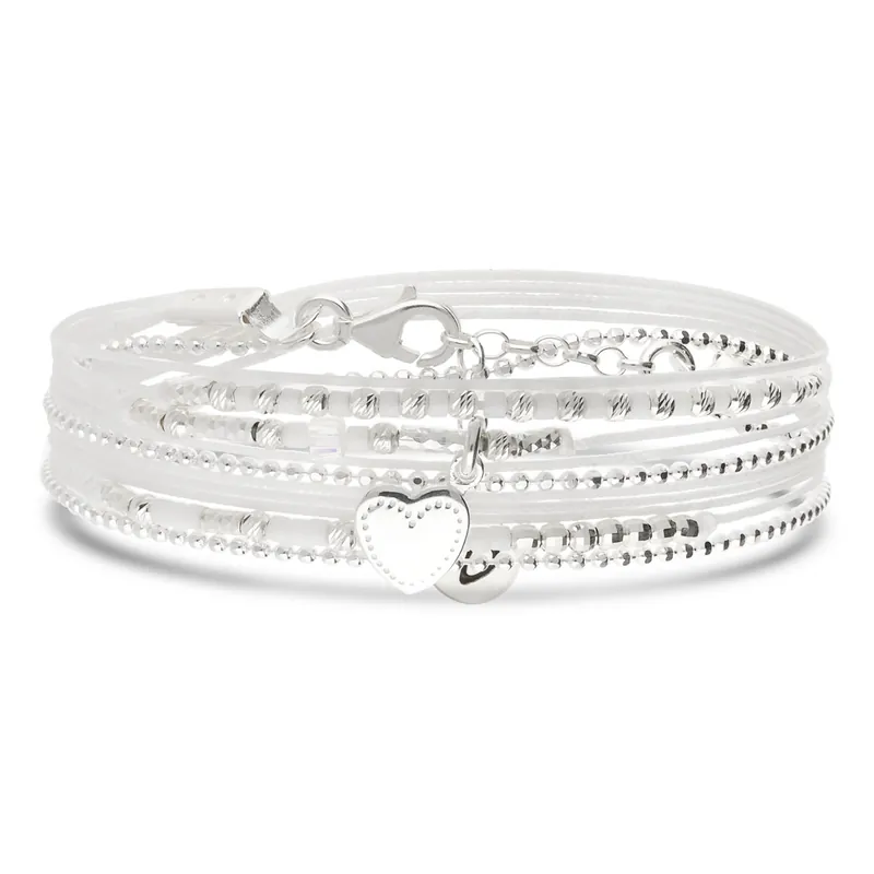 Bracelet 2 Tours Argent 925 Blanc Coeur D' Amour Gravable Expédition Rapide