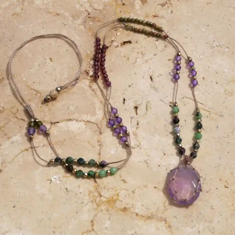 Vente Directe Collier ajustable grosse pierre facettee Amethyste